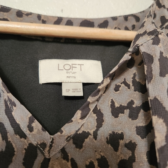 Loft Outlet Animal Print Dress Long Sleeve  Black Tan Leopard Cheetah size SP - Picture 2 of 8